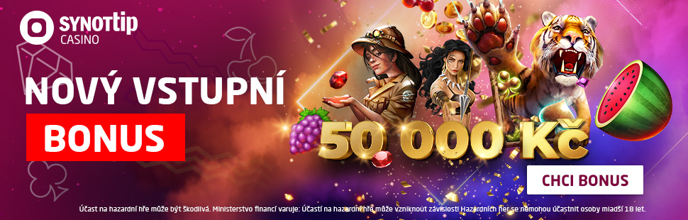 Nový registrační bonus SYNOT TIP casina až 50.000 Kč