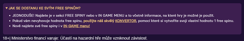 Informace Grandwin casina o&nbsp;využití free spinů