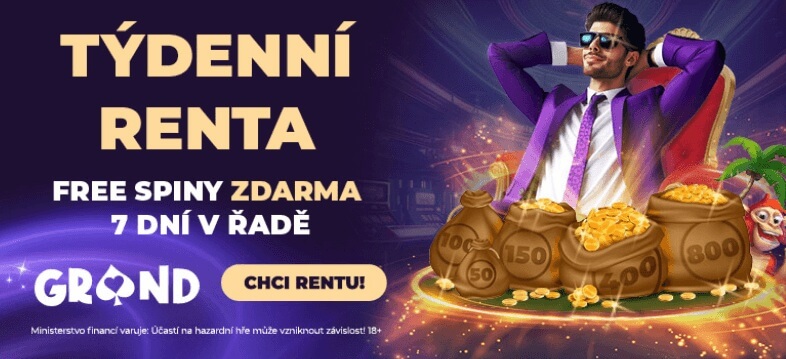 Týdenní renta free spinů v Grandwin casinu