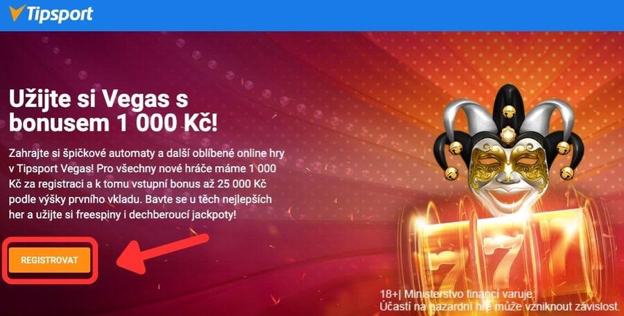 Tlačítko pro registraci v&nbsp;online casinu Tipsport