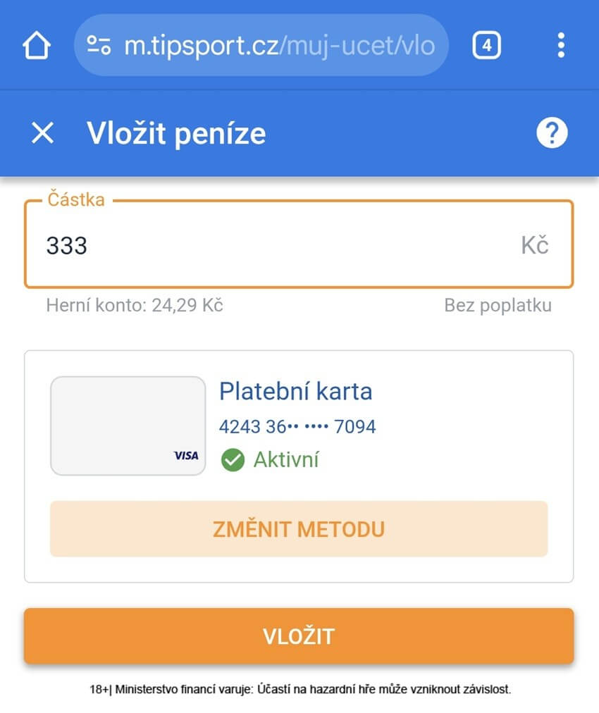 Tipsport bonusový kód ke vkladu