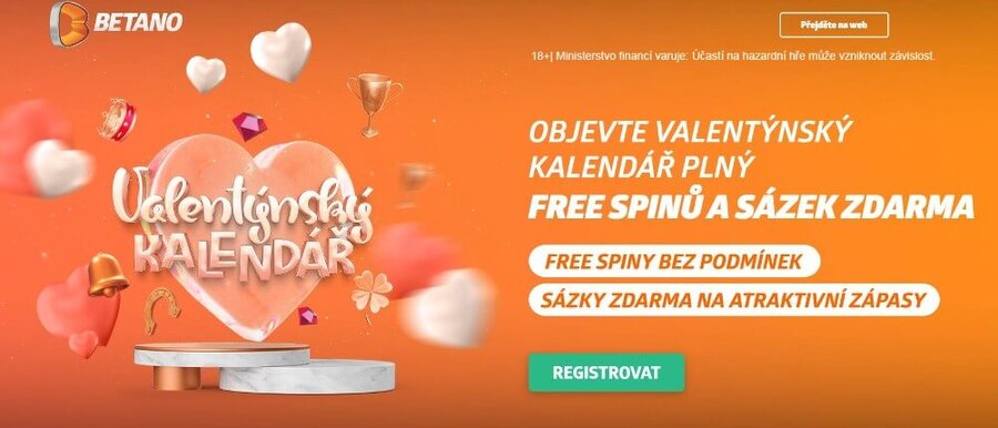 Valentýnský kalendář v online casinu Betano nabízí free spiny, turnaje a bonusy