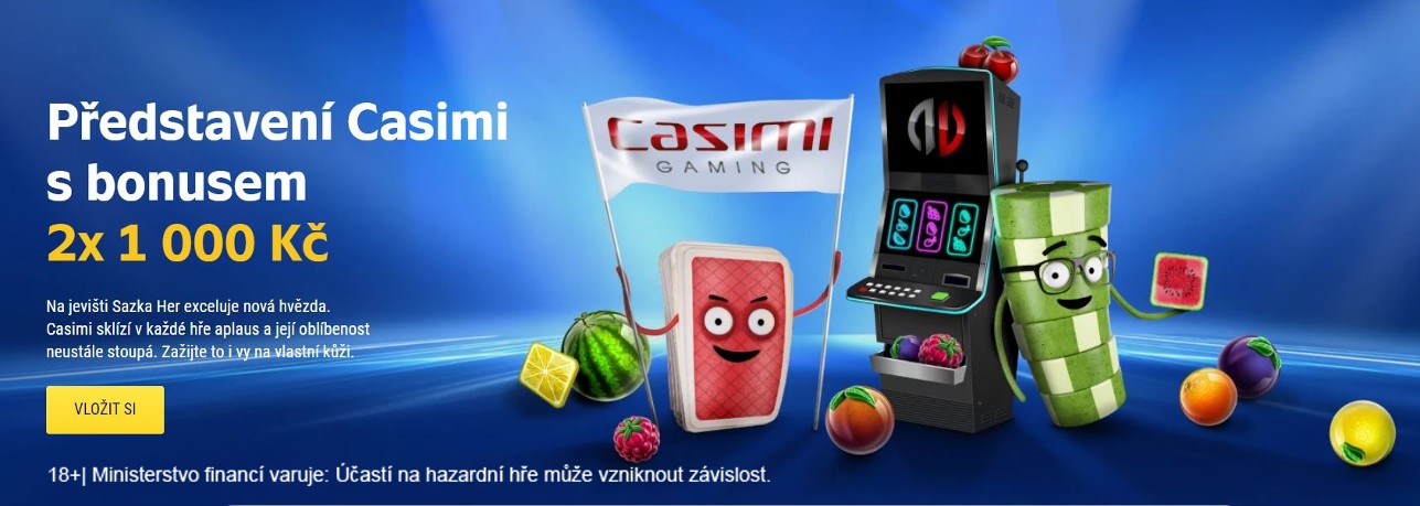 Nové hry Casimi a bonus 2x 1 000 Kč u Sazka Her