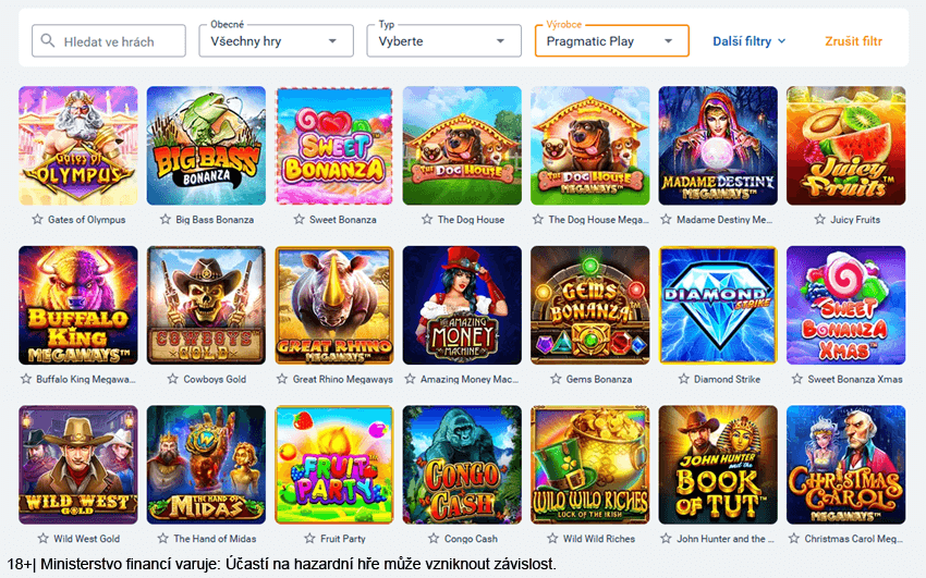 Herní nabídka automatů od Pragmatic Play v online casinu Tipsport Vegas