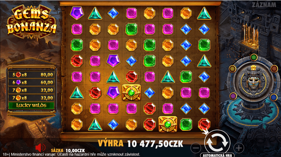 Výhra 10 477 Kč na automatu Gems Bonanza