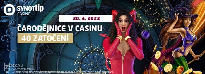 Čarodějnice v online casinu SYNOT TIP mají nachystaných 40 free spinů. Pojď si je vyzvednout.