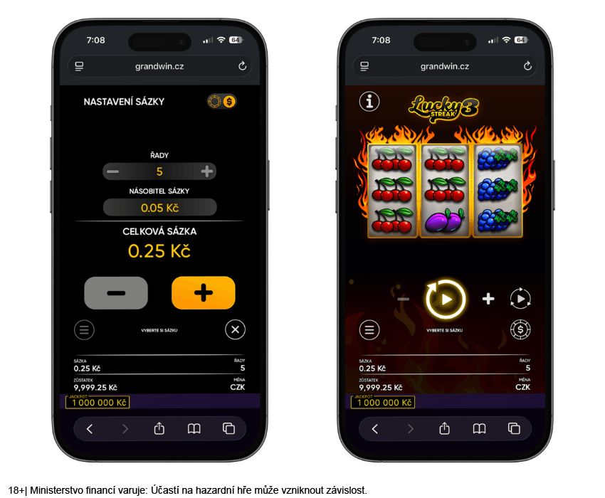 Grandwin haléřový automat Lucky Streak 3 se sázkou 0,25&nbsp;Kč