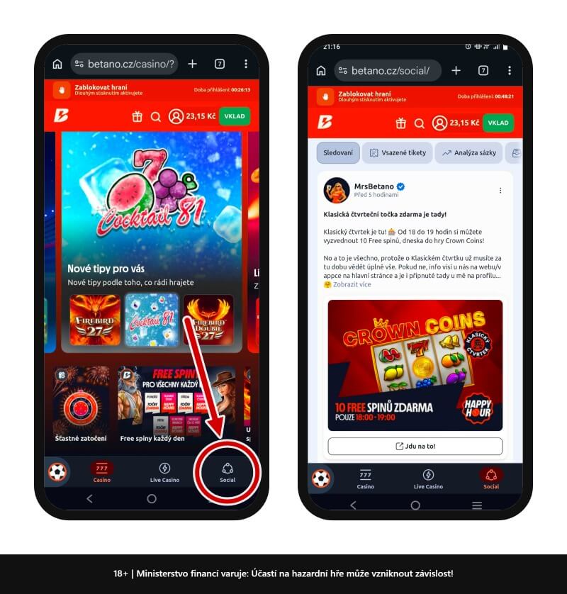 Další free spiny nabízí Betano Social