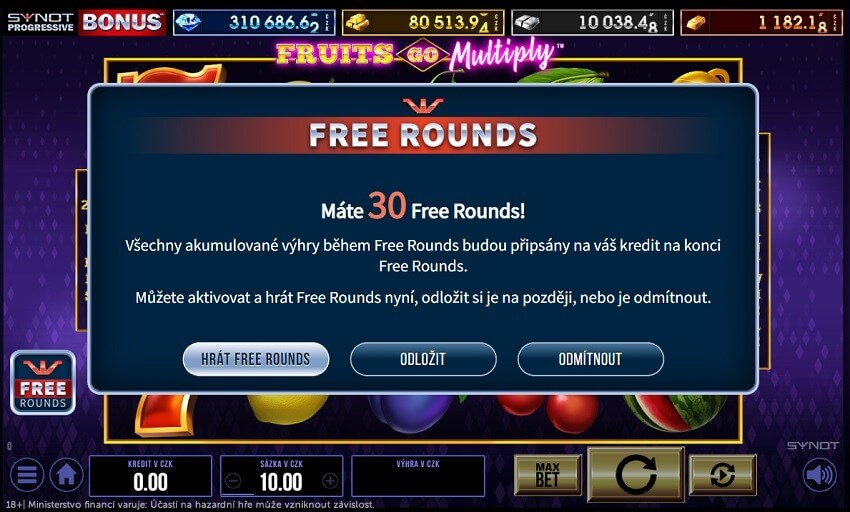 Free rounds ve hře Fruits go Multiplay