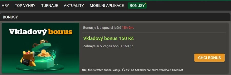 Aktivujte dnešní casino bonus 150 Kč