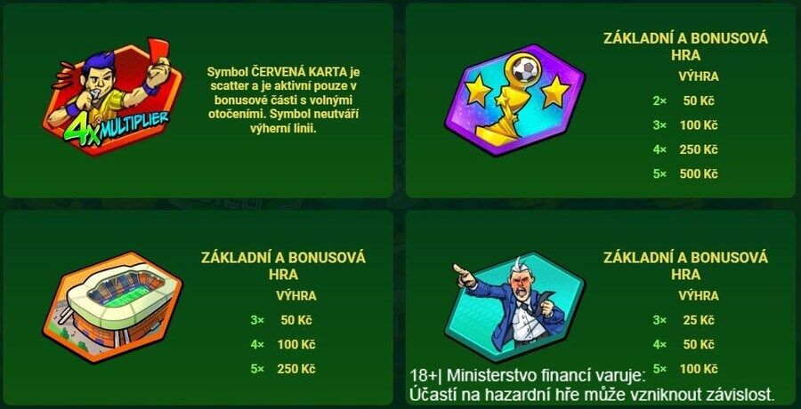 Bonusové symboly červená karta a 3 nejcennější běžné symboly