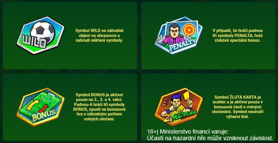 Bonusové funkce a symboly na automatu Turbo Kick
