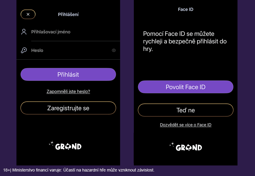 Přihlášení do mobilní aplikace online casina Grandwin