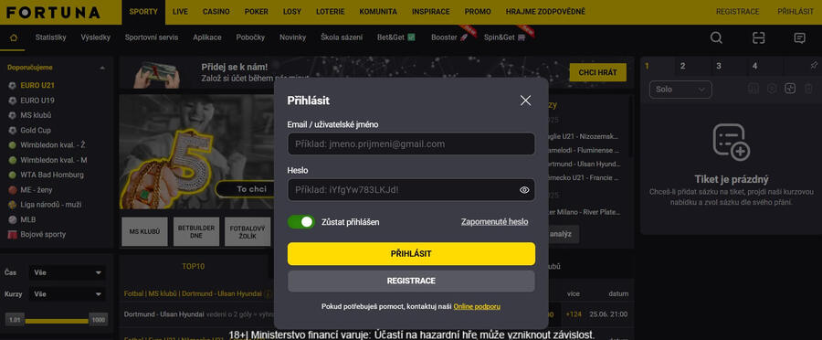 Fortuna Vegas přihlášení