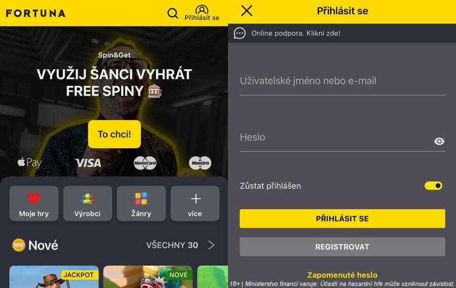 Fortuna přihlásit se pomocí aplikace