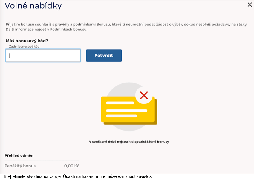 Políčko pro zadání promo kódu v&nbsp;online casinu MerkurXtip