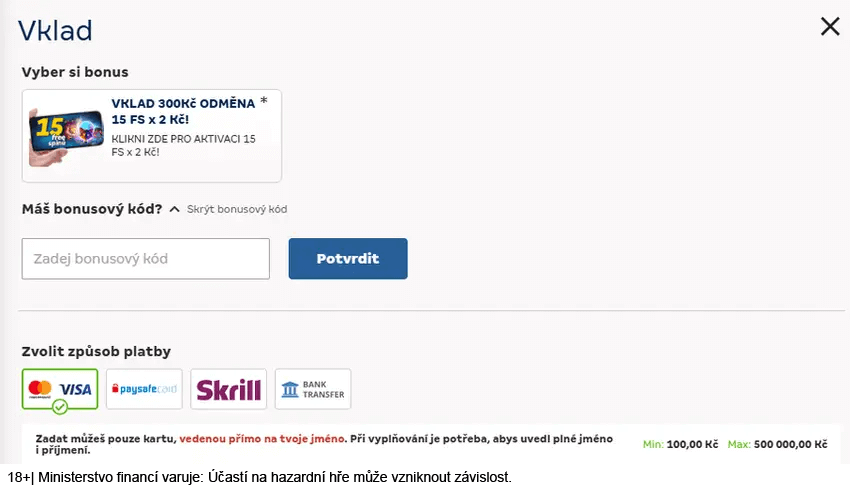 Promo kód lze u&nbsp;MerkurXtipu zadat i&nbsp;během vkladu