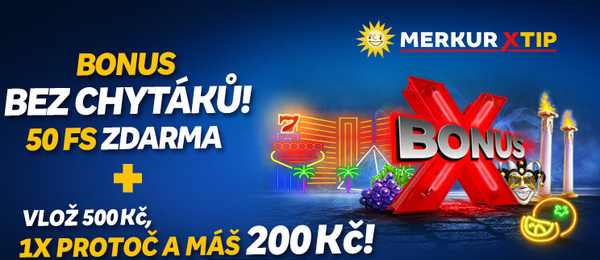 Merkur uvítací bonus: 50 free spinů a 200 Kč za vklad