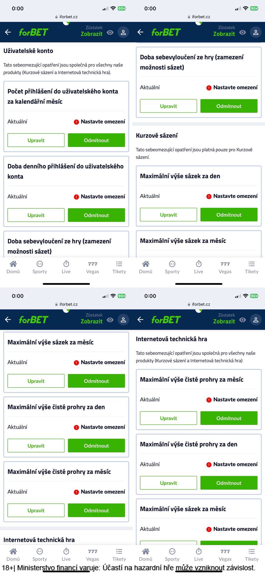 forBET registrace – nastavení herních limitů