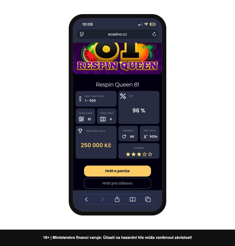 Detail automatu Respin Queen 81 v&nbsp;online casinu eCasino