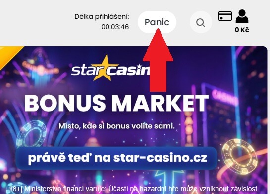 Star Casino online nabízí panic button pro vyloučení ze hry