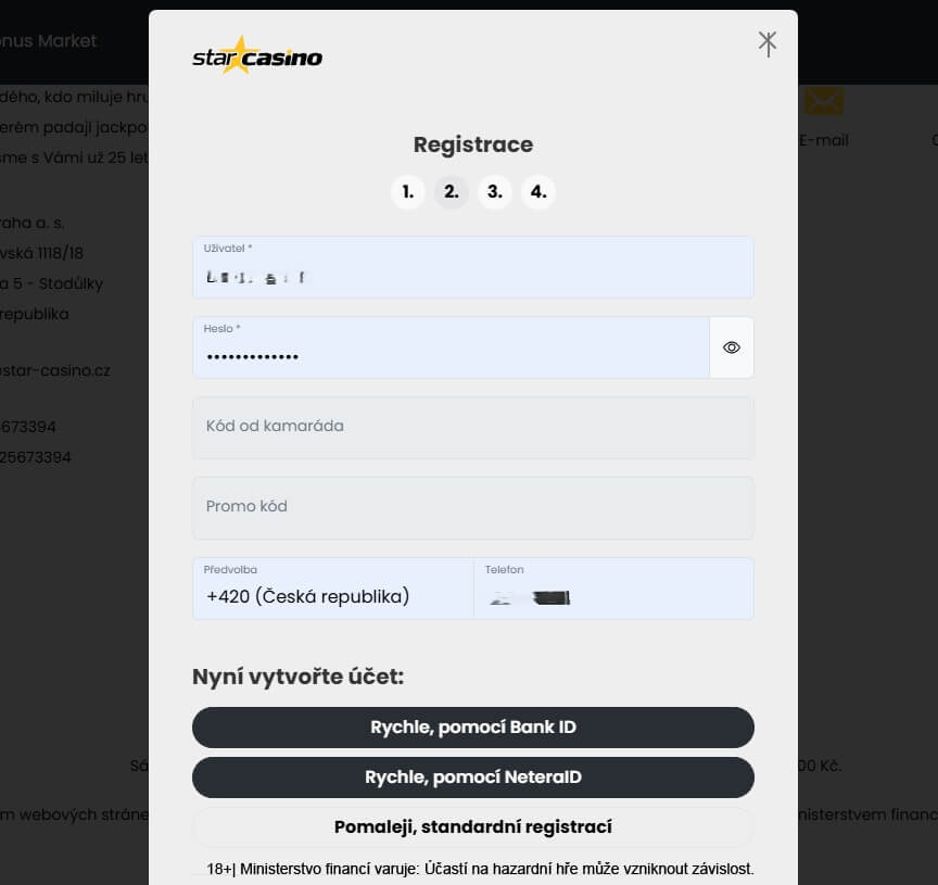 Průběh registrace u&nbsp;Star Casina