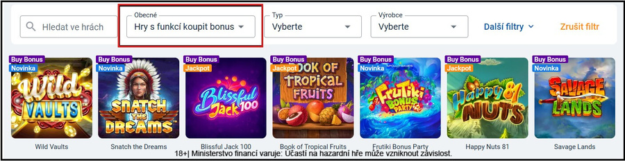 Bonus Buy Tipsport: vyfiltrujte si sloty