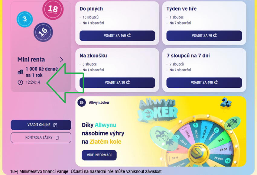 Odpočet času do nejbližšího slosování Mini renty