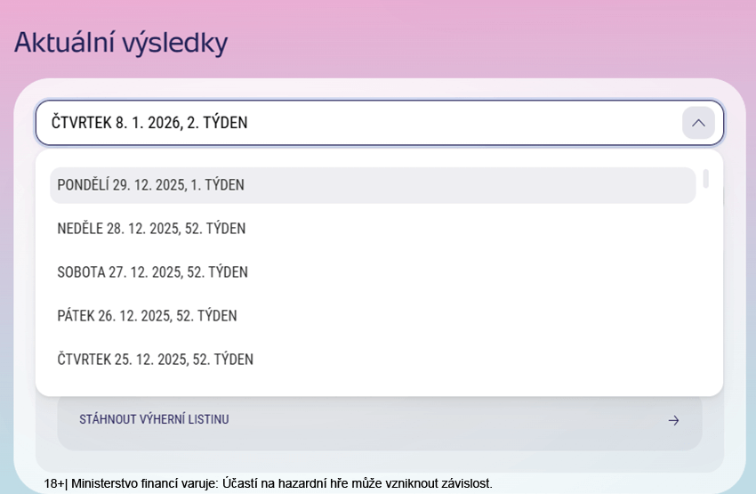 Archiv tažených čísel loterie Mini renta je dostupný přímo na webu, a&nbsp;to za poslední rok