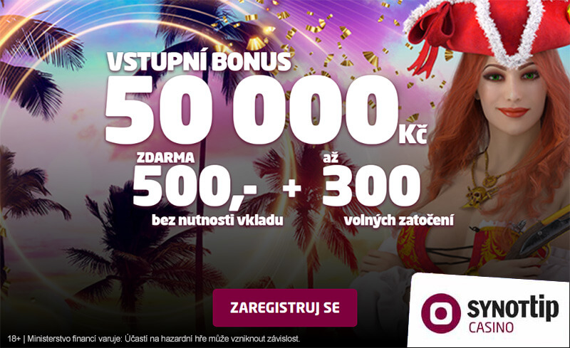 SYNOT TIP bonus za registraci 500&nbsp;Kč a&nbsp;300 free spinů