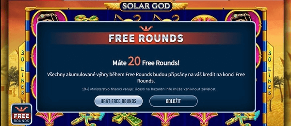 Free spiny ve Vegas na automatu Solar God