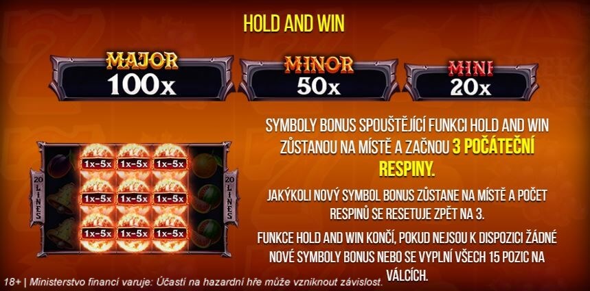 Bonusová funkce Hold and win ve hře Pekelné štěstí