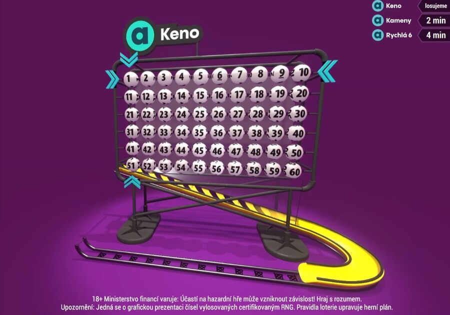 Losování Keno můžete sledovat online přímo u&nbsp;Allwynu.