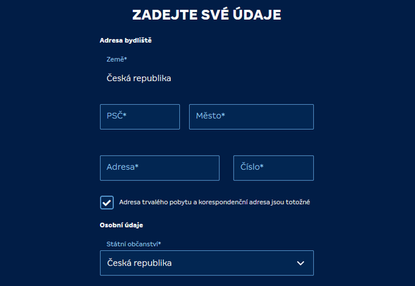 MerkurXtip registrační formulář