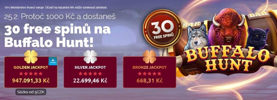 Denní bonus 30 free spinů v casinu LuckyBet