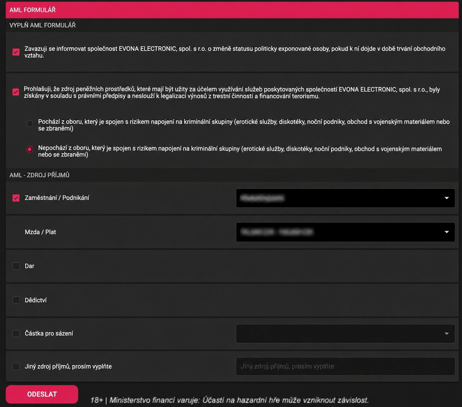 AML formulář a&nbsp;ověření údajů v&nbsp;online casinu BetX