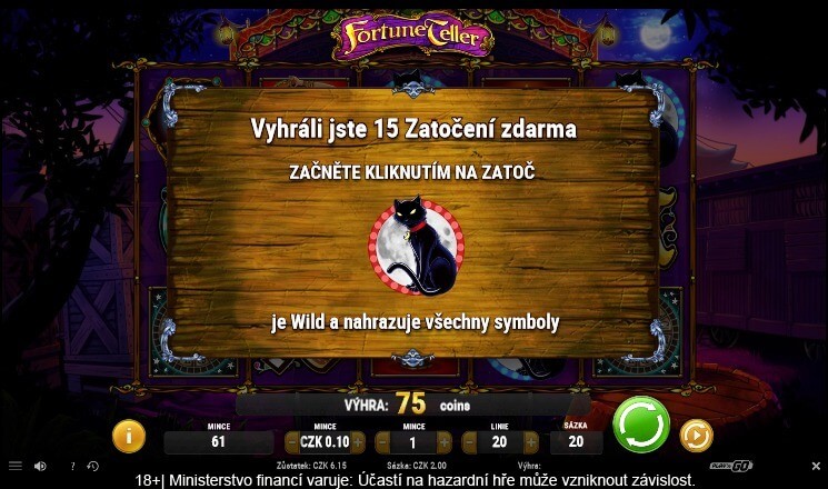 15 free spinů ze hry na výherním automatu