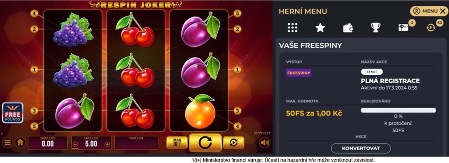 Měňte hodnotu svých free spinů v casinu Grandwin