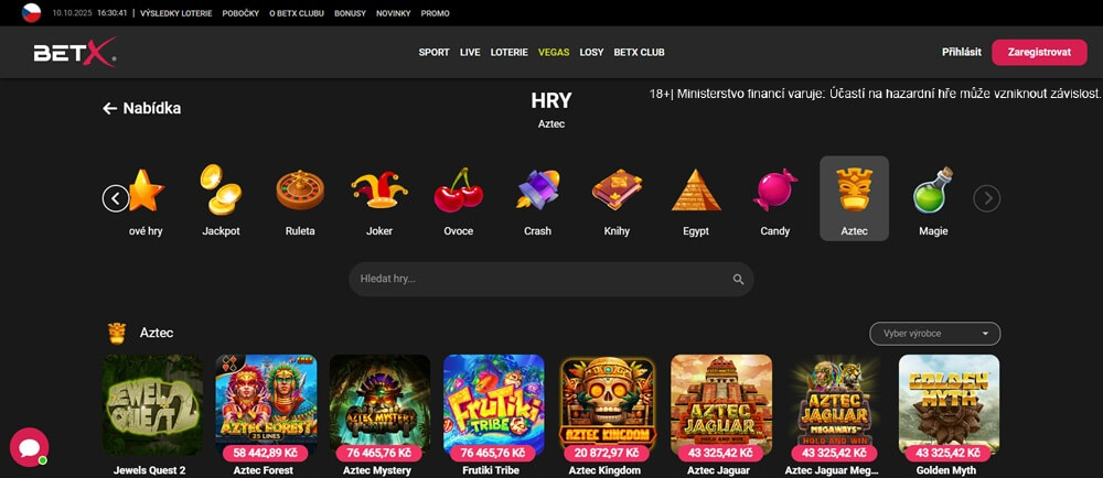 Vyberte si automat v BetX casinu pomocí detailního filtrování