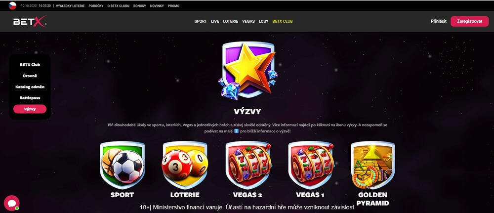 Výzvy v akci BetX Club jsou propojené se všemi typy zábavy, které BetX nabízí
