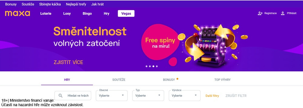 Úvodní stránka Maxa casina