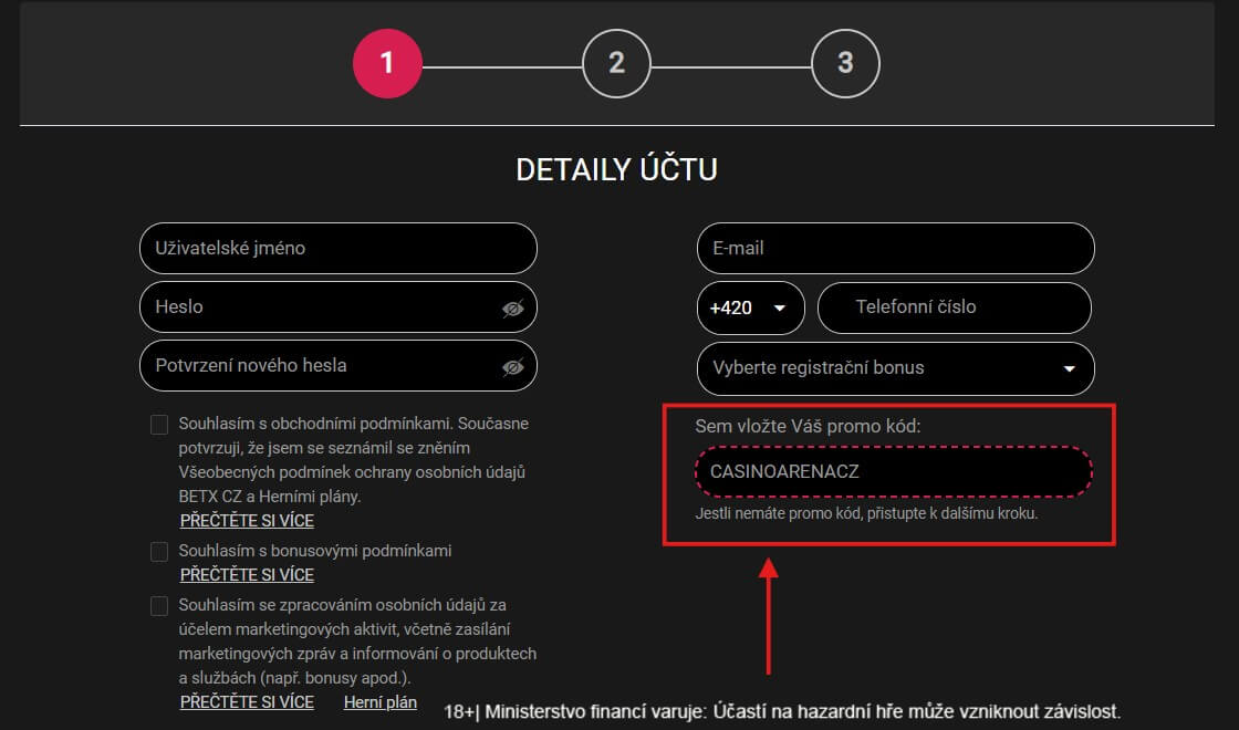 BetX promo kód zadáte v&nbsp;registračním formuláři