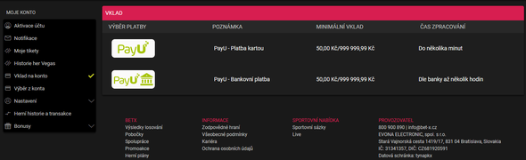 Ověření platební metody Bet X casino