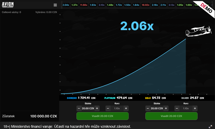 Crash hra Avion od Evony v&nbsp;online casinu BetX
