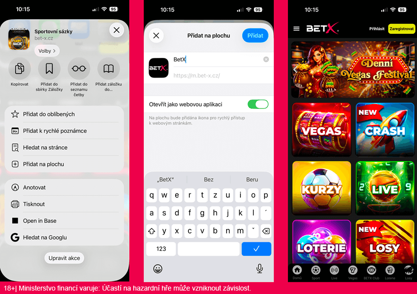 Jak nainstalovat na plochu iOS ikonu online casina BetX?