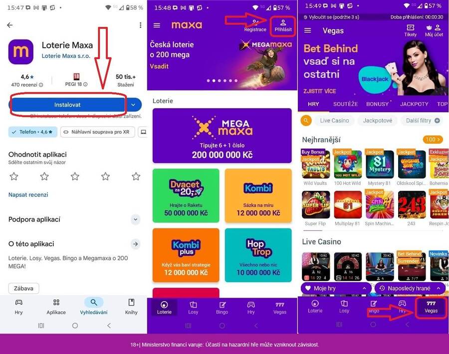 Instalace aplikace Maxa na mobilní telefon.
