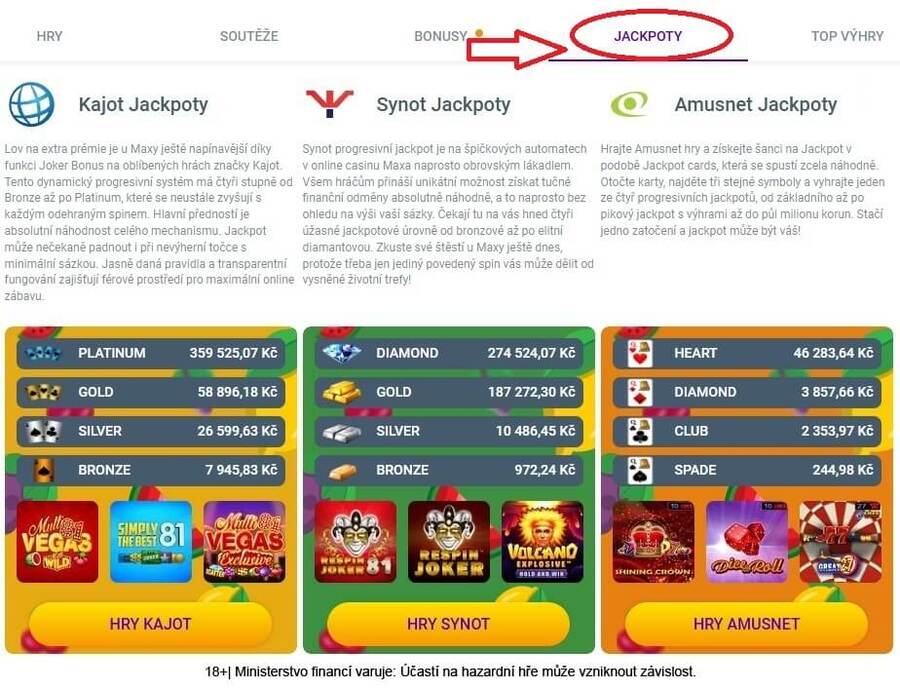 Všechny aktuální jackpoty najdete přímo v&nbsp;rozhraní casina.