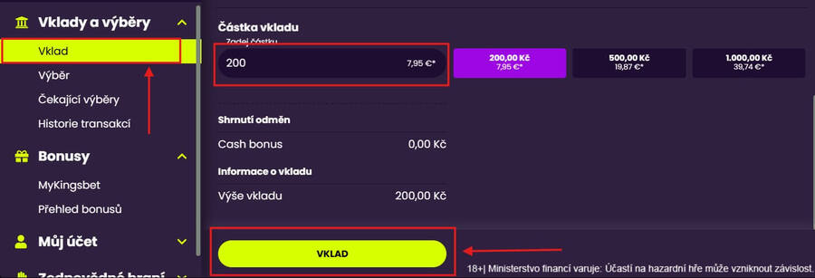 Vklad do Kingsbet casina