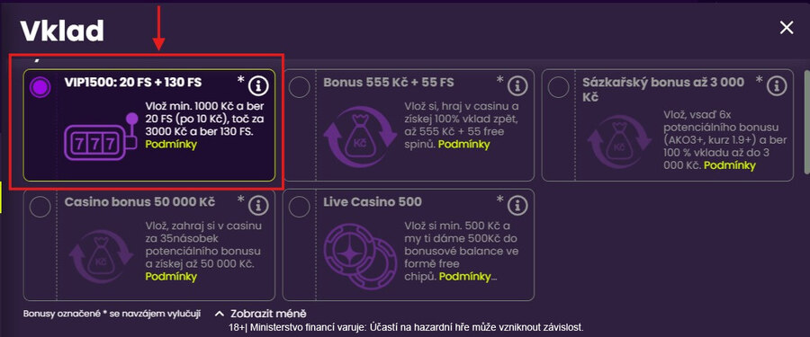 Pátý registrační bonus
