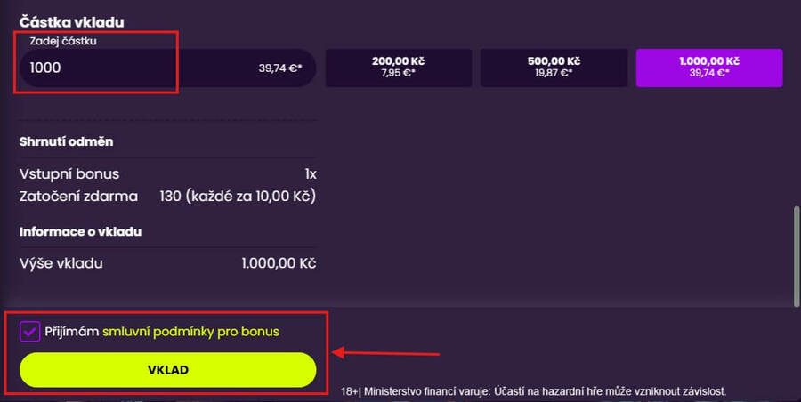 Kingsbet vklad 1&nbsp;000&nbsp;Kč